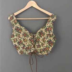 ROMWE Floral Lace-Up Crop Top - Multicolor